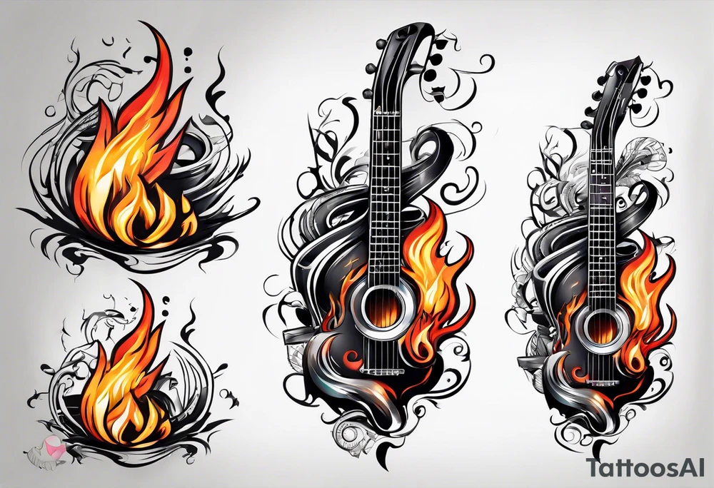 Music on fire tattoo idea