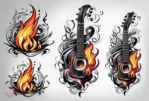 Music on fire tattoo idea