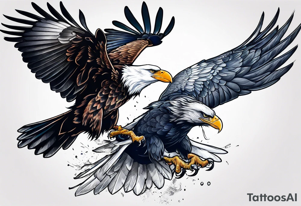 crow fighting eagle tattoo idea