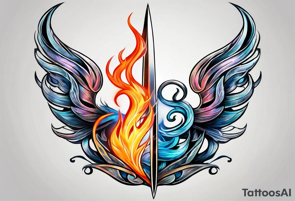 trident in flame tattoo idea