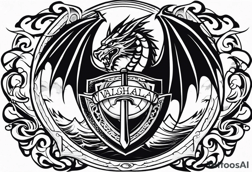 Valhalla sword ship dragon shield tattoo idea
