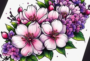 bouquets of cherry blossoms pink and purple tattoo idea