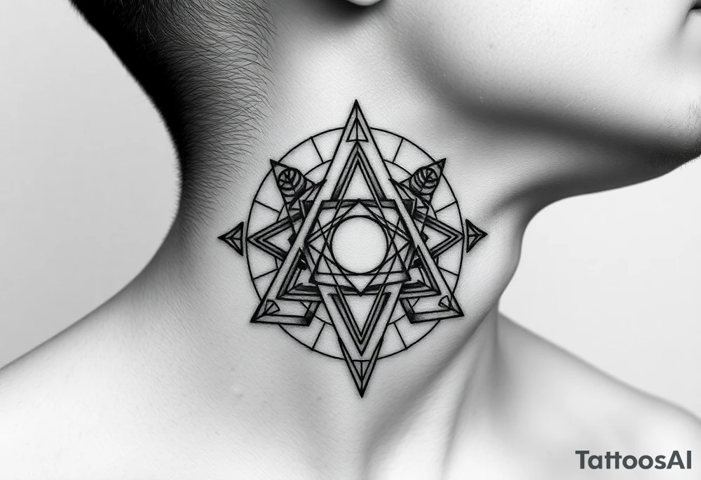 several sacred geometry pieces moving across the whole throat tattoo idea