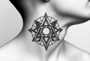 several sacred geometry pieces moving across the whole throat tattoo idea