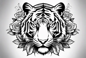 A tiger with roses around it tattoo idea