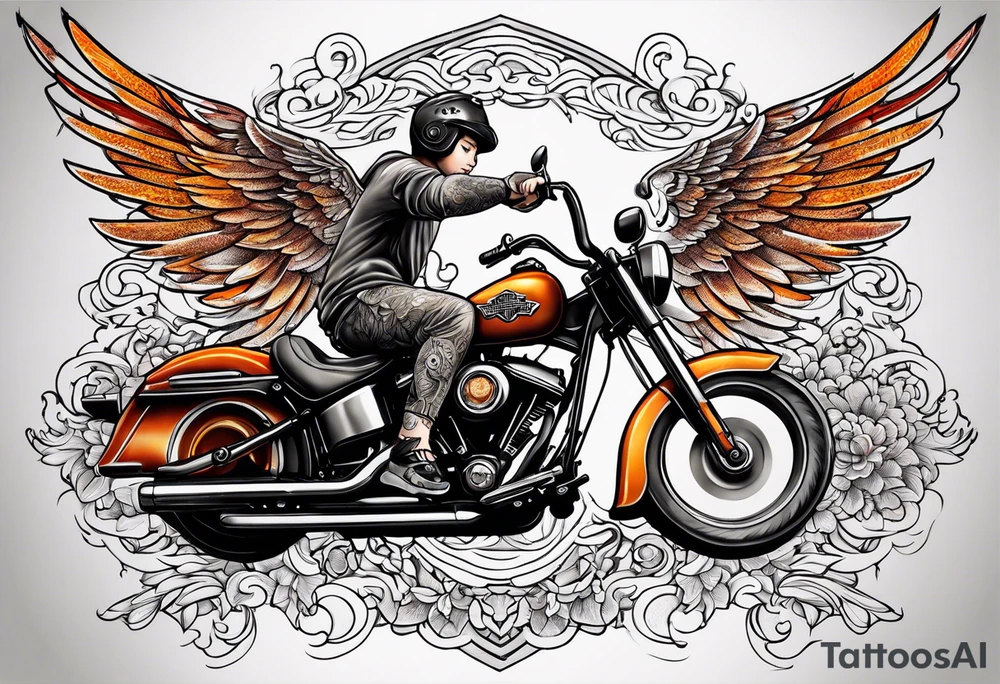 cherub with harley davidson wings tattoo idea