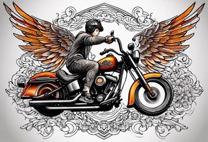 cherub with harley davidson wings tattoo idea