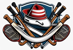 crossed hockey sticks with sports equipment tattoo idea