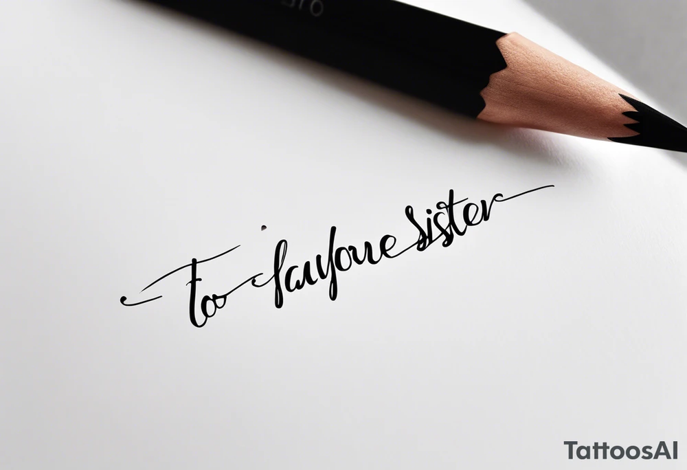 The handwritten words "to my favorite sister" written in a simple way with a delicate, fine line tattoo. Include a small puzzle piece tattoo idea