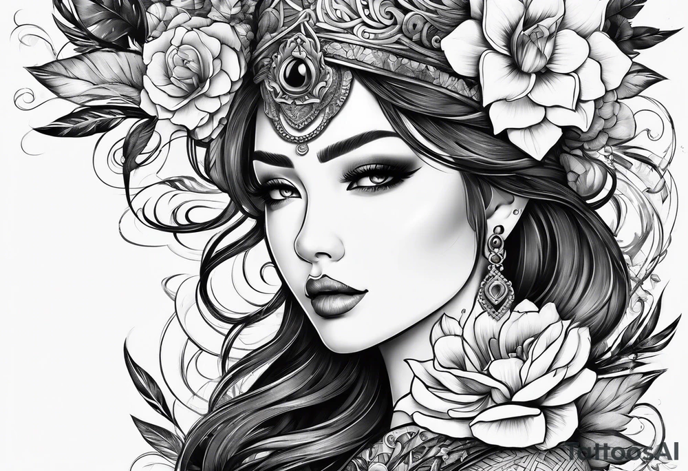 Latin culture based sleeved tattoo idea