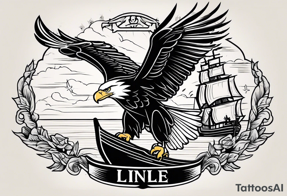 eagle flying in front of ship of the line tattoo idea