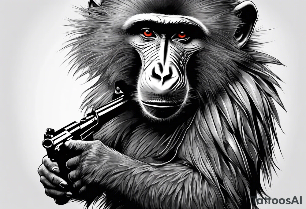 Baboon holding ak47 tattoo idea