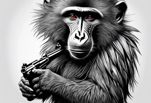 Baboon holding ak47 tattoo idea
