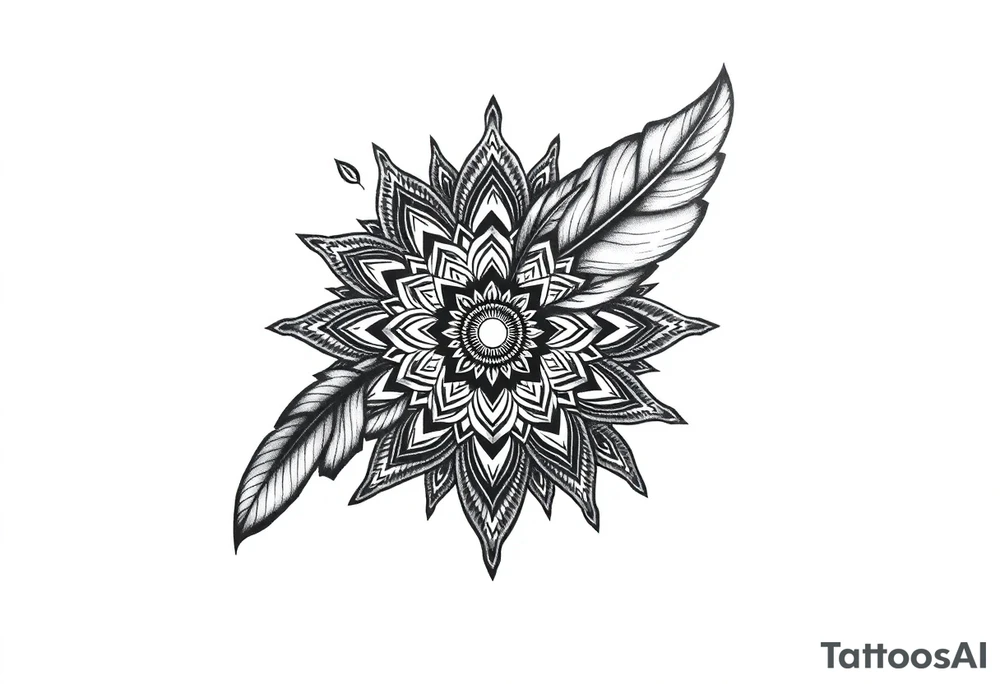 big spiritual feather indian mandala shaman tattoo idea