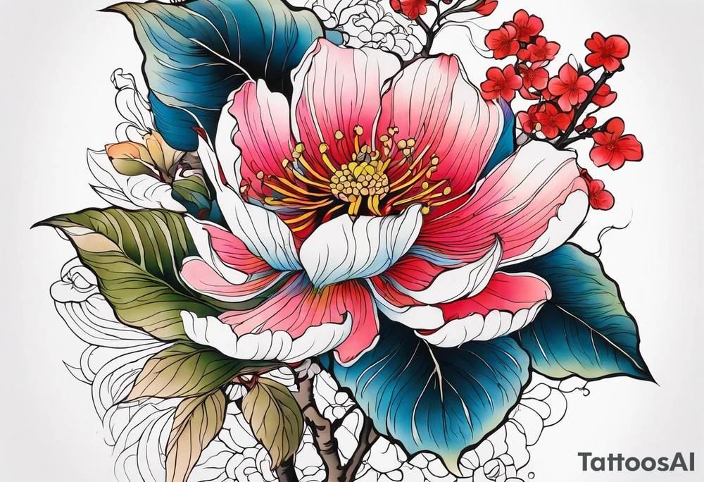 botanical, flowers, colorful, different tattoo idea