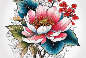 botanical, flowers, colorful, different tattoo idea