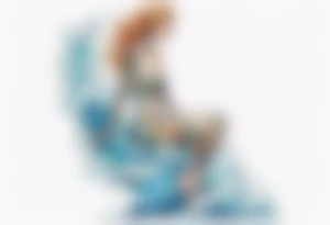 a tall transparent woman made of glass covered with water, sitting upon a wave tattoo idea