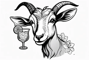 A sketch of a goat drinking a margarita tattoo idea