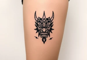 Oni mask surrounded by smoke tattoo idea