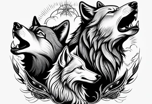 family of wolves (dad, mom, son, daughter) howling tattoo idea