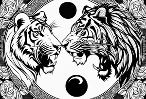 Tiger and lion on a yin yang plate tattoo idea
