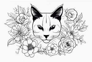 Make me a cat with fine features with flowers around it tattoo idea