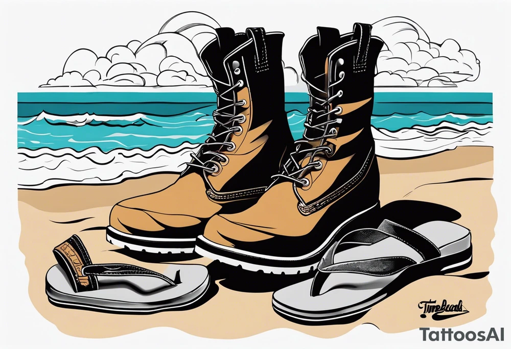 Keep it simple. One pair of timberland boots. One pair of flip flops and a cowboyhat on the Beach. Come on tattoo idea