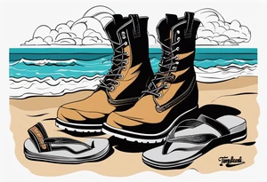 Keep it simple. One pair of timberland boots. One pair of flip flops and a cowboyhat on the Beach. Come on tattoo idea