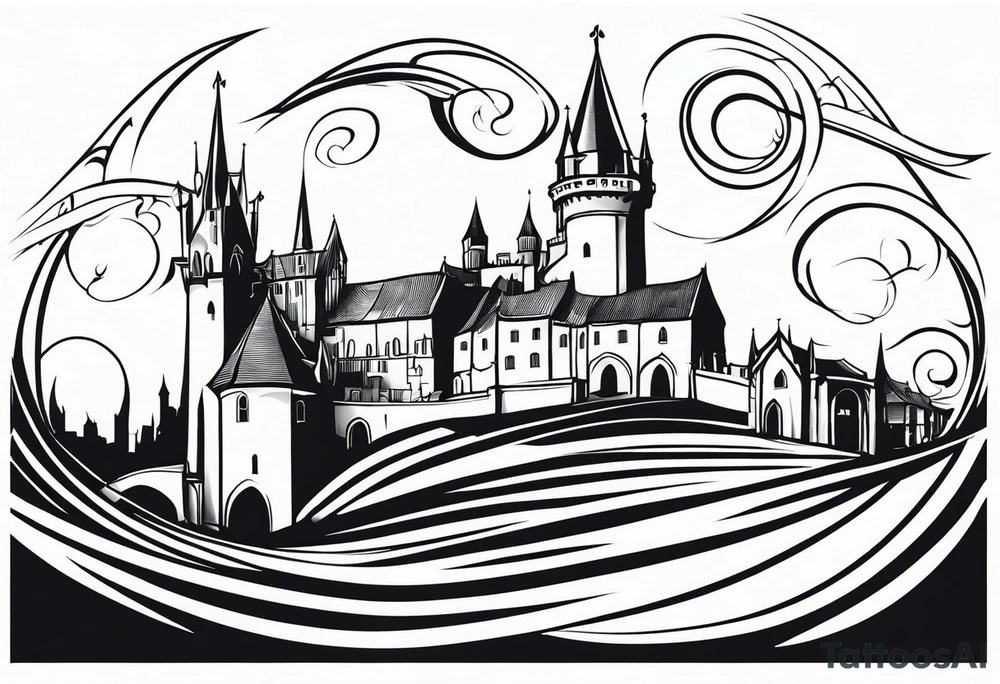 medieval city swirl
 vector tattoo idea