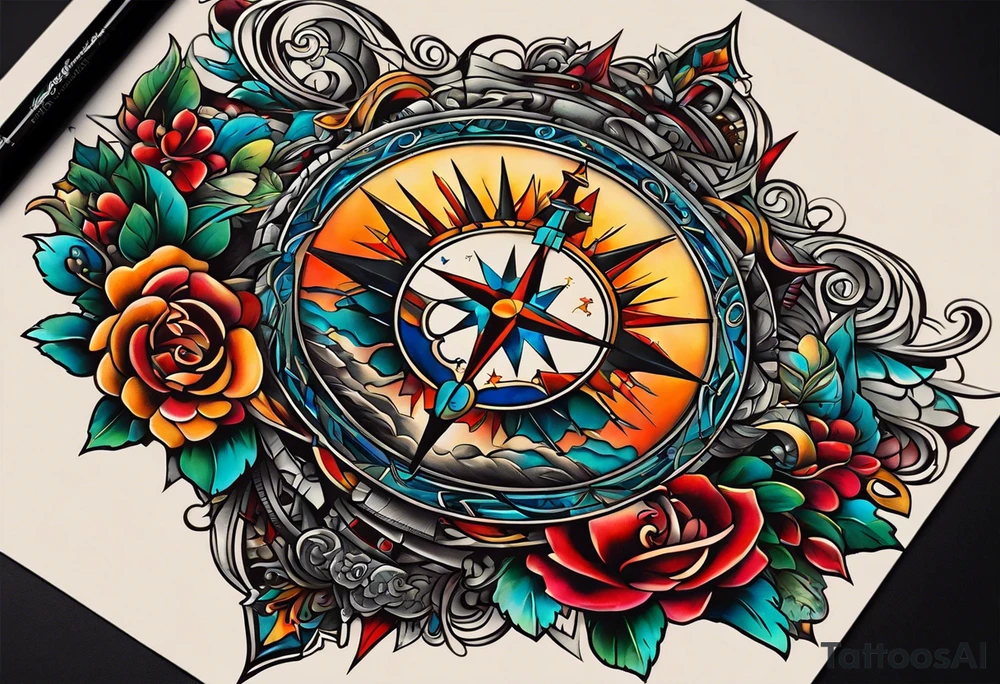 A tattoo design representing the interconnectedness of art, history, and cosmology, with elements of each intertwined in a visually striking way, tattoo idea