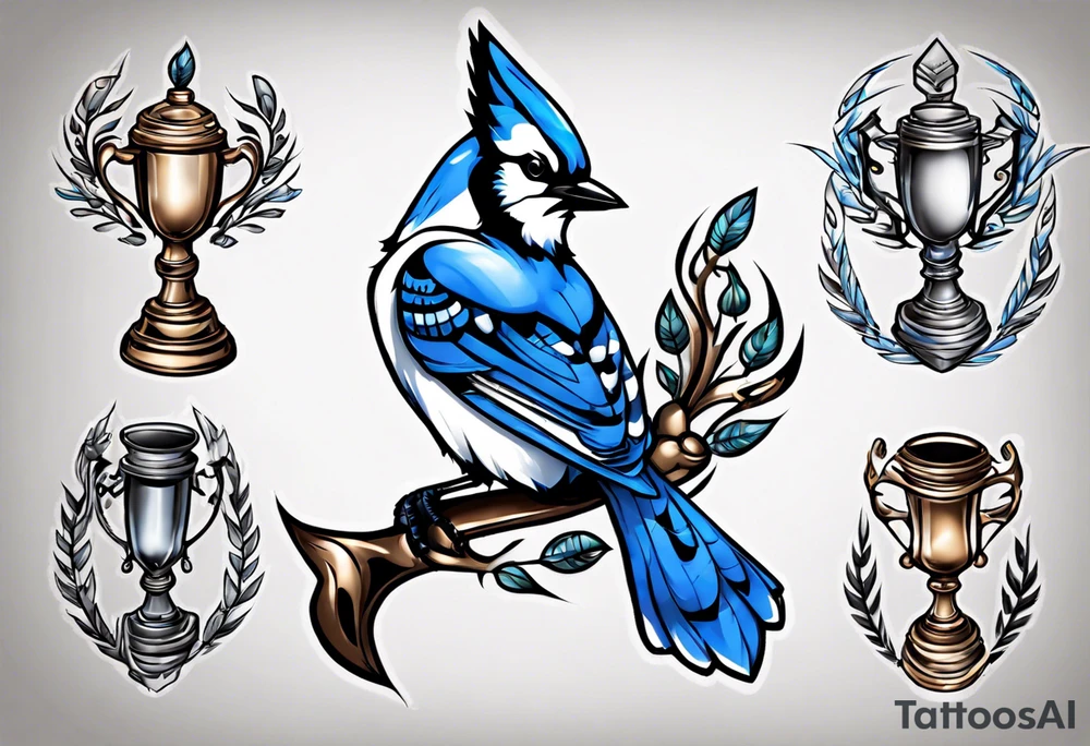 bluejay with trophy tattoo idea