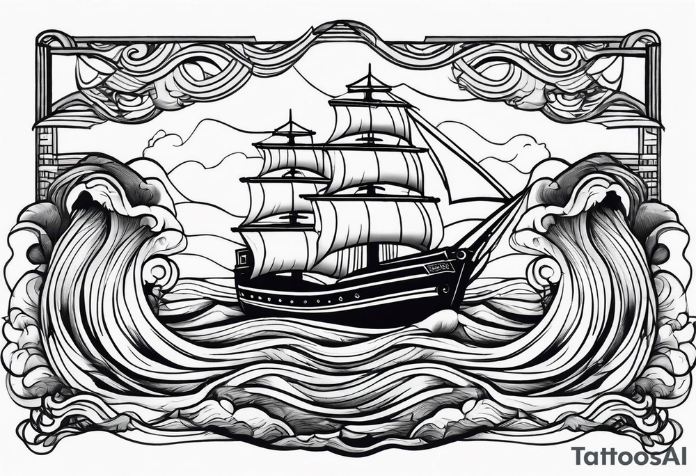 carco ship on waves tattoo idea