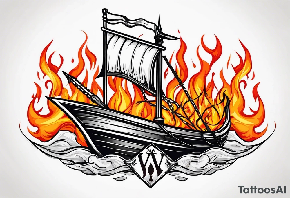 valhalla sword  funeral boat on fire tattoo idea