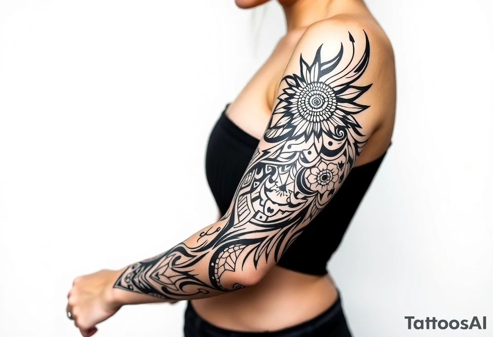 bold line shaman and indian style desingn tattoo idea