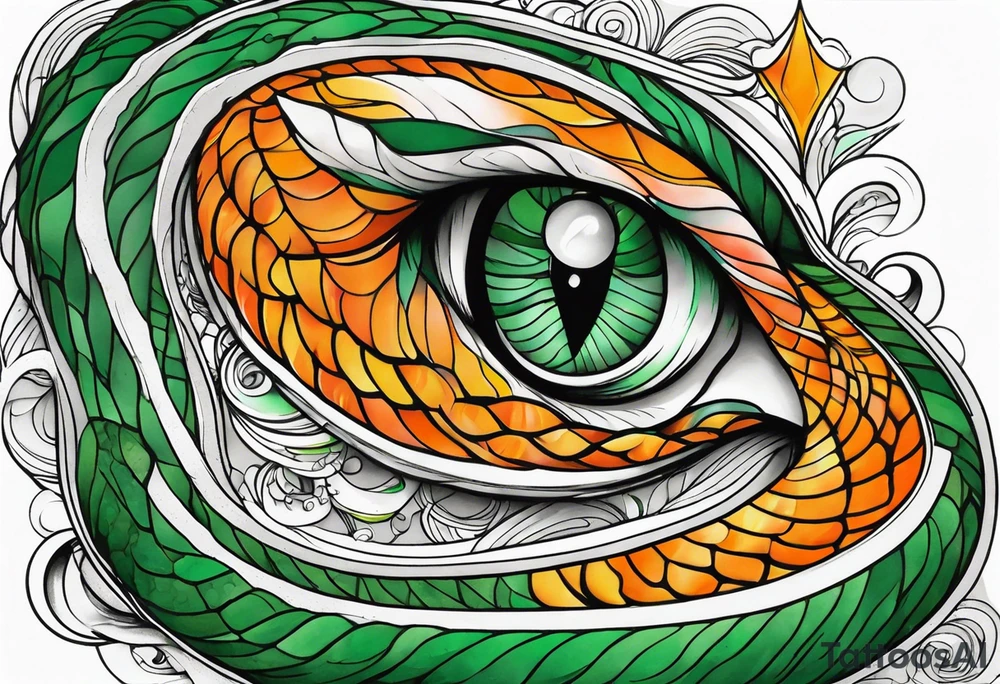Long Snake  green orange tattoo idea
