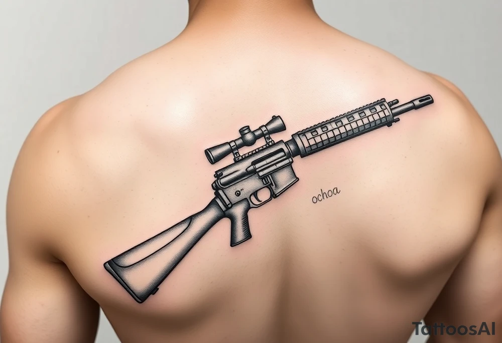 Rifle with the last name ochoa inside of it tattoo idea
