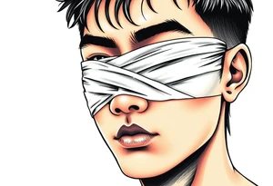Handsome Asian young guy with 
 eyes covered with a bandage tattoo idea