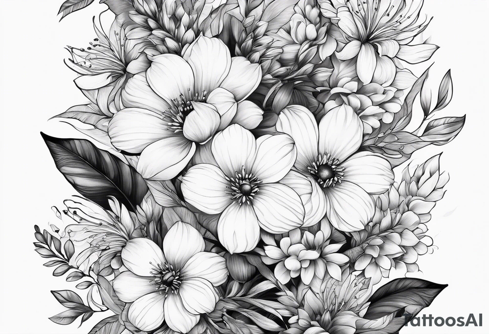 Arm wrap floral dainty soft leaves with bee dragonflower tattoo idea