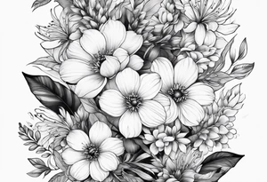 Arm wrap floral dainty soft leaves with bee dragonflower tattoo idea