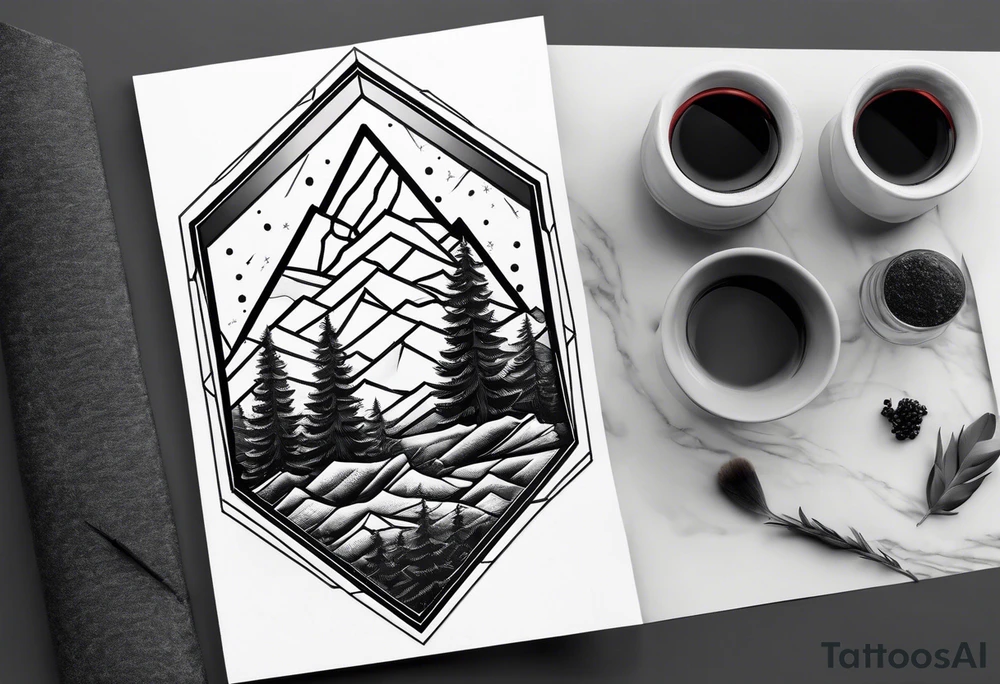 A geometric half sleeve with a mountain peak tattoo idea