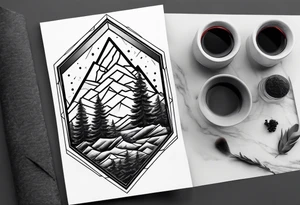 A geometric half sleeve with a mountain peak tattoo idea