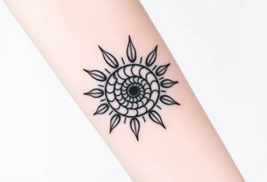 Fibonacci spiral shell inside of sun tattoo idea