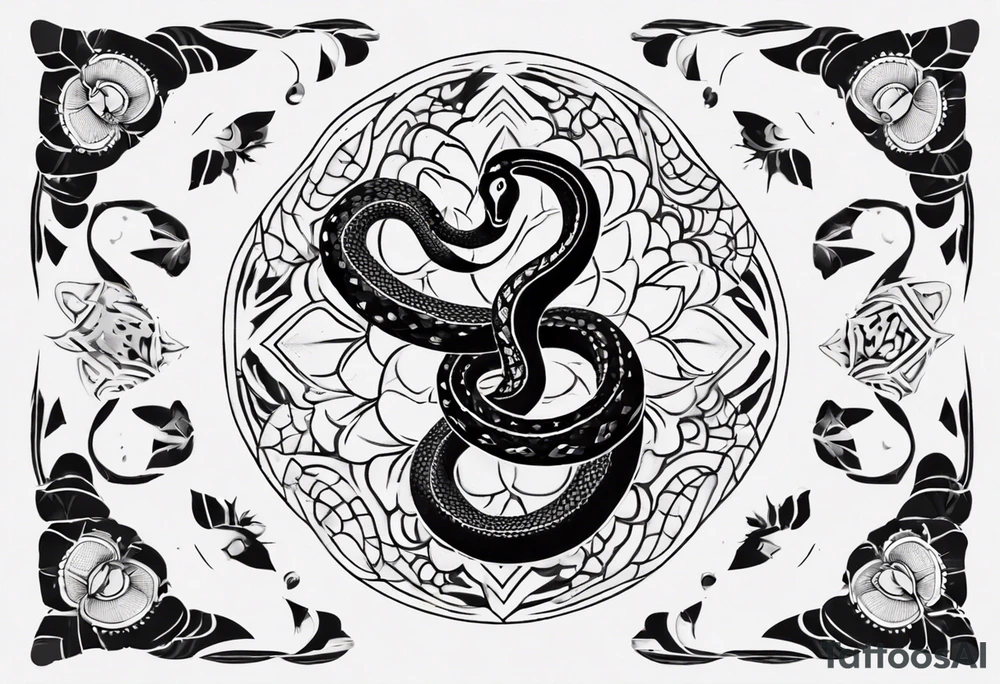 simple Snake with mandala pattern as skin tattoo idea