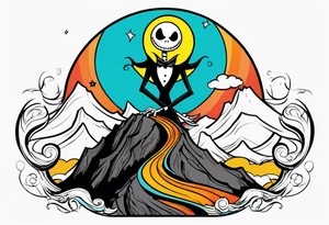 jack skellington on the top of curved montain tattoo idea