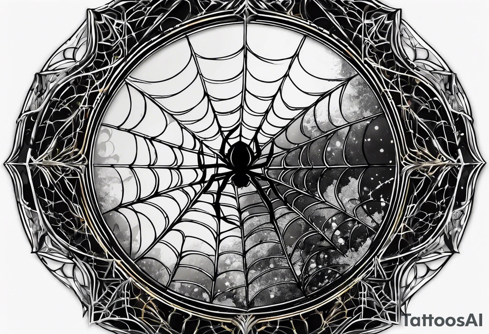 spider web hangin  under moon tattoo idea