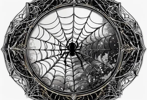 spider web hangin  under moon tattoo idea