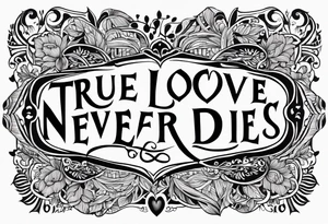 Old scripture lettering true love never dies tattoo idea