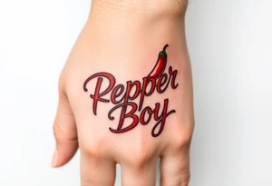 Chili pepper and fire lettering says Pepper Boy tattoo idea