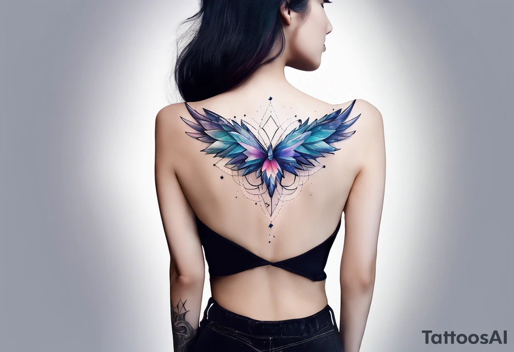 Constellation, wing , snow , géométric , flower tattoo idea