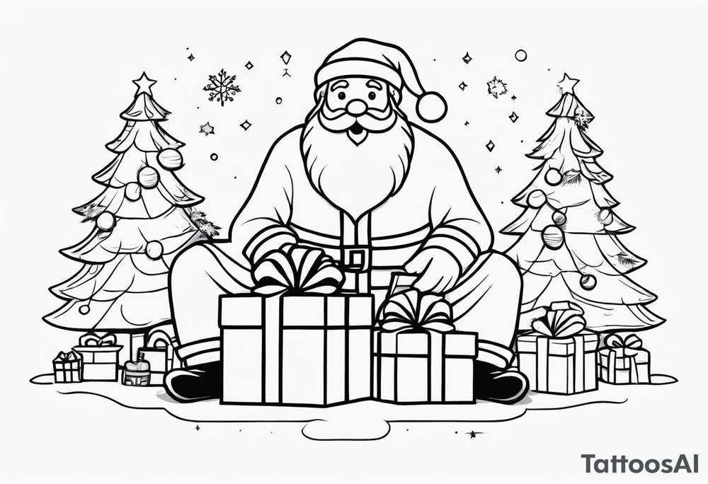 Santa giving gifts to kids tattoo idea